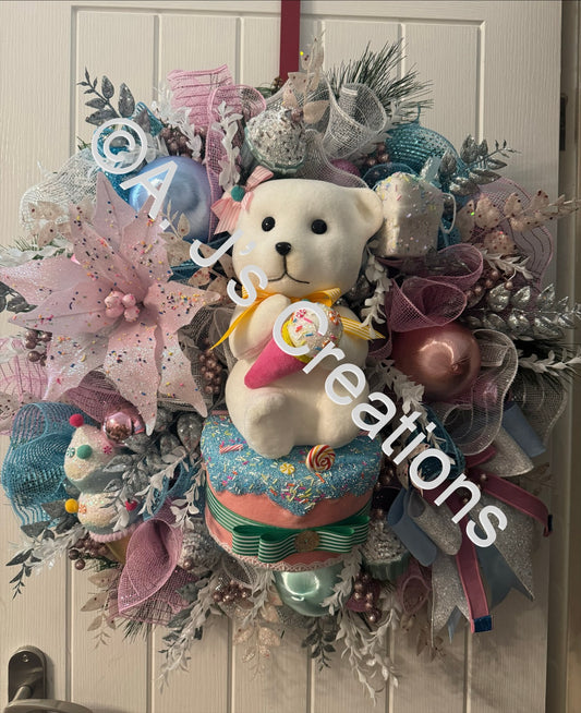 Pastel Candyland Teddy Wreath