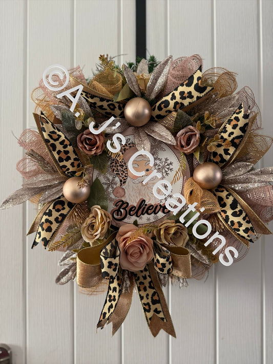 Leopard Print Santa Wreath