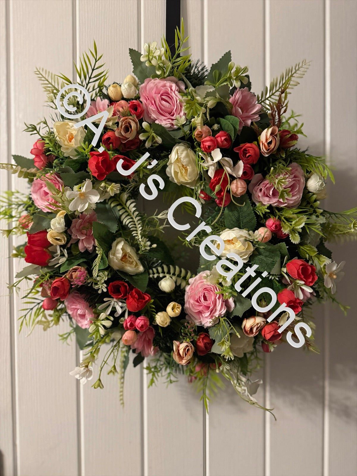 Pink, Ivory & Red Floral Wreath