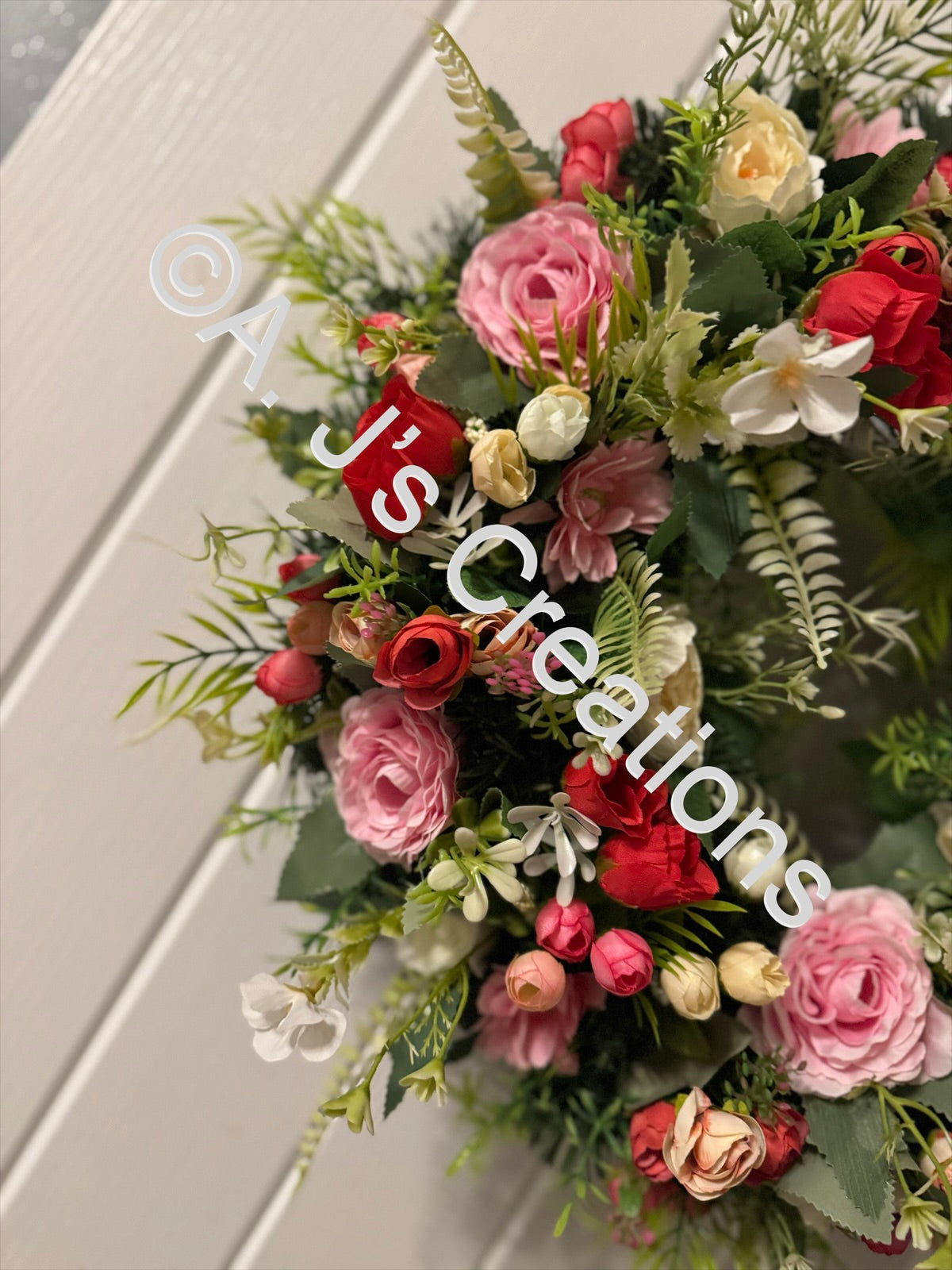 Pink, Ivory & Red Floral Wreath