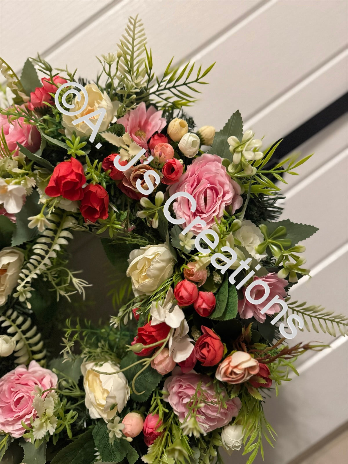 Pink, Ivory & Red Floral Wreath