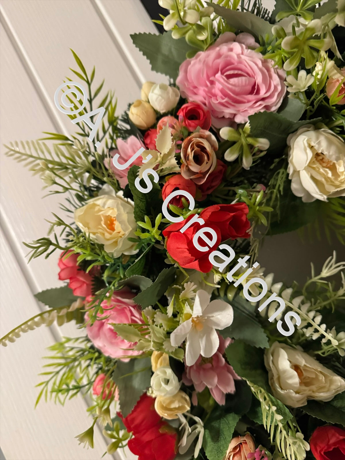Pink, Ivory & Red Floral Wreath
