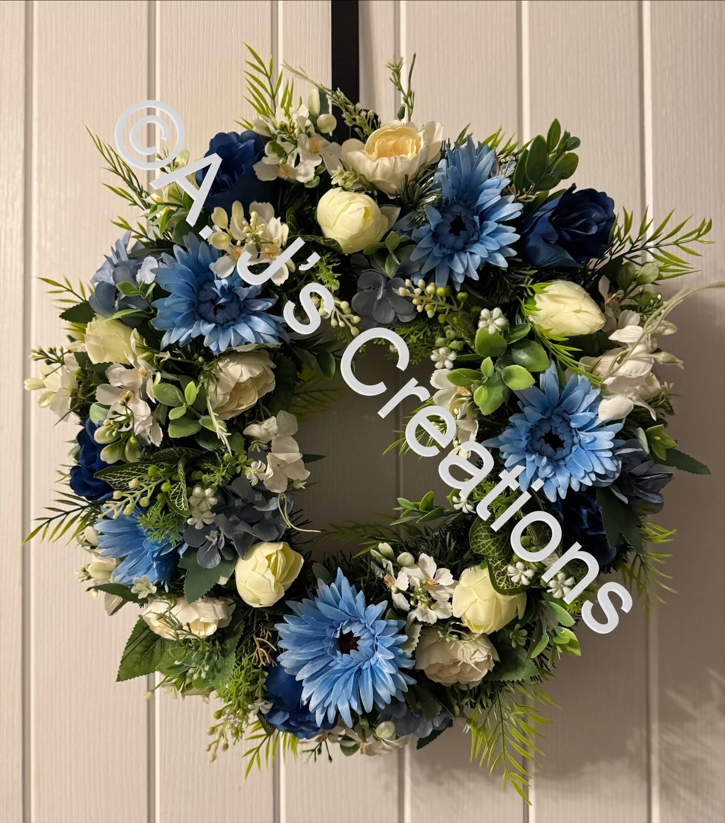 Ivory & Blue Floral Wreath