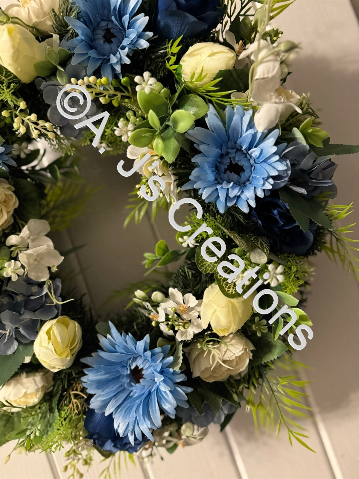 Ivory & Blue Floral Wreath