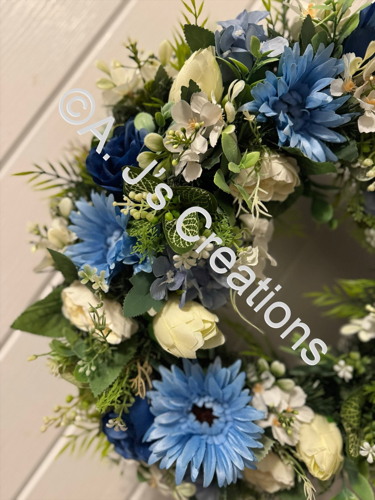 Ivory & Blue Floral Wreath