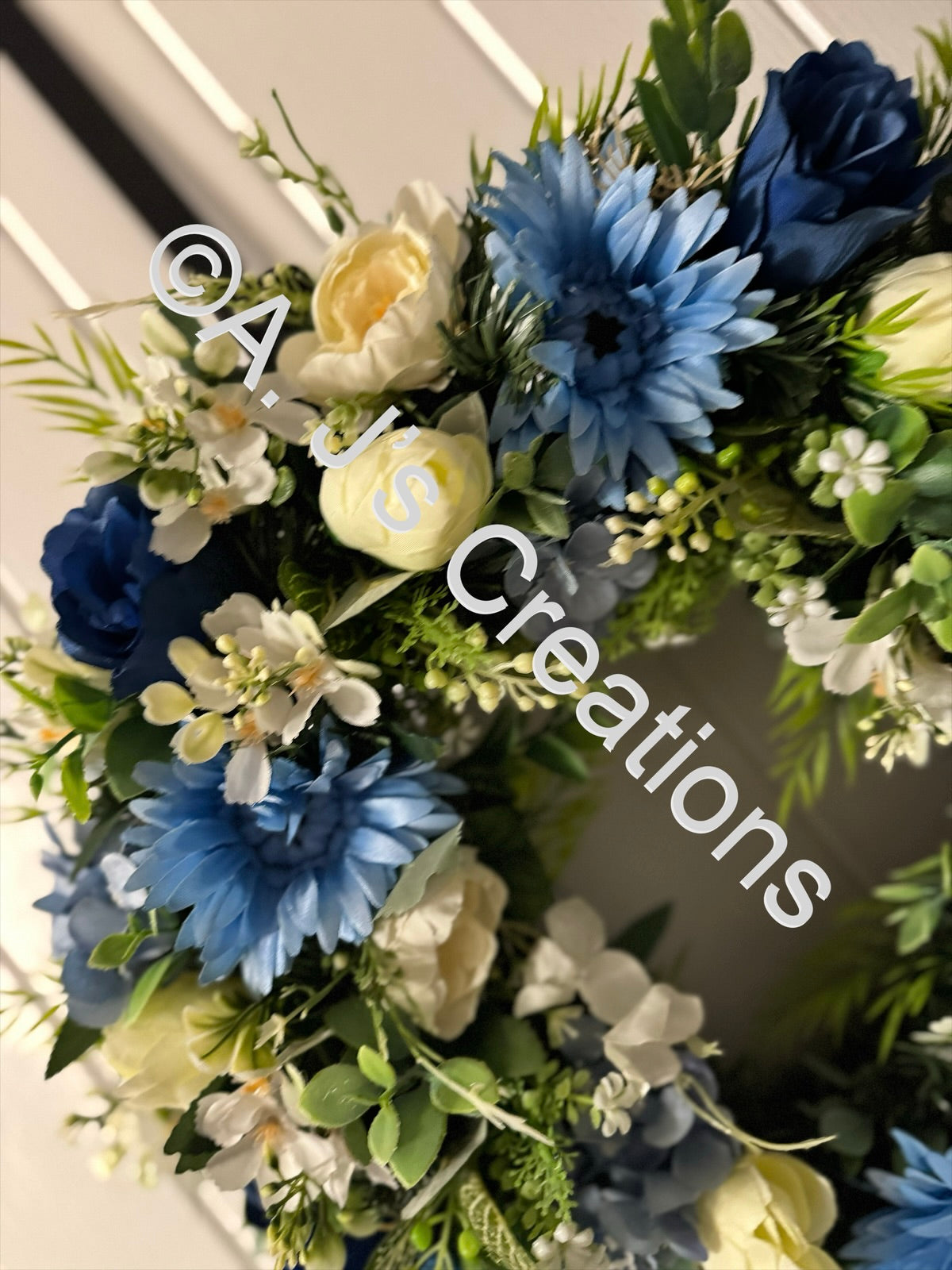 Ivory & Blue Floral Wreath