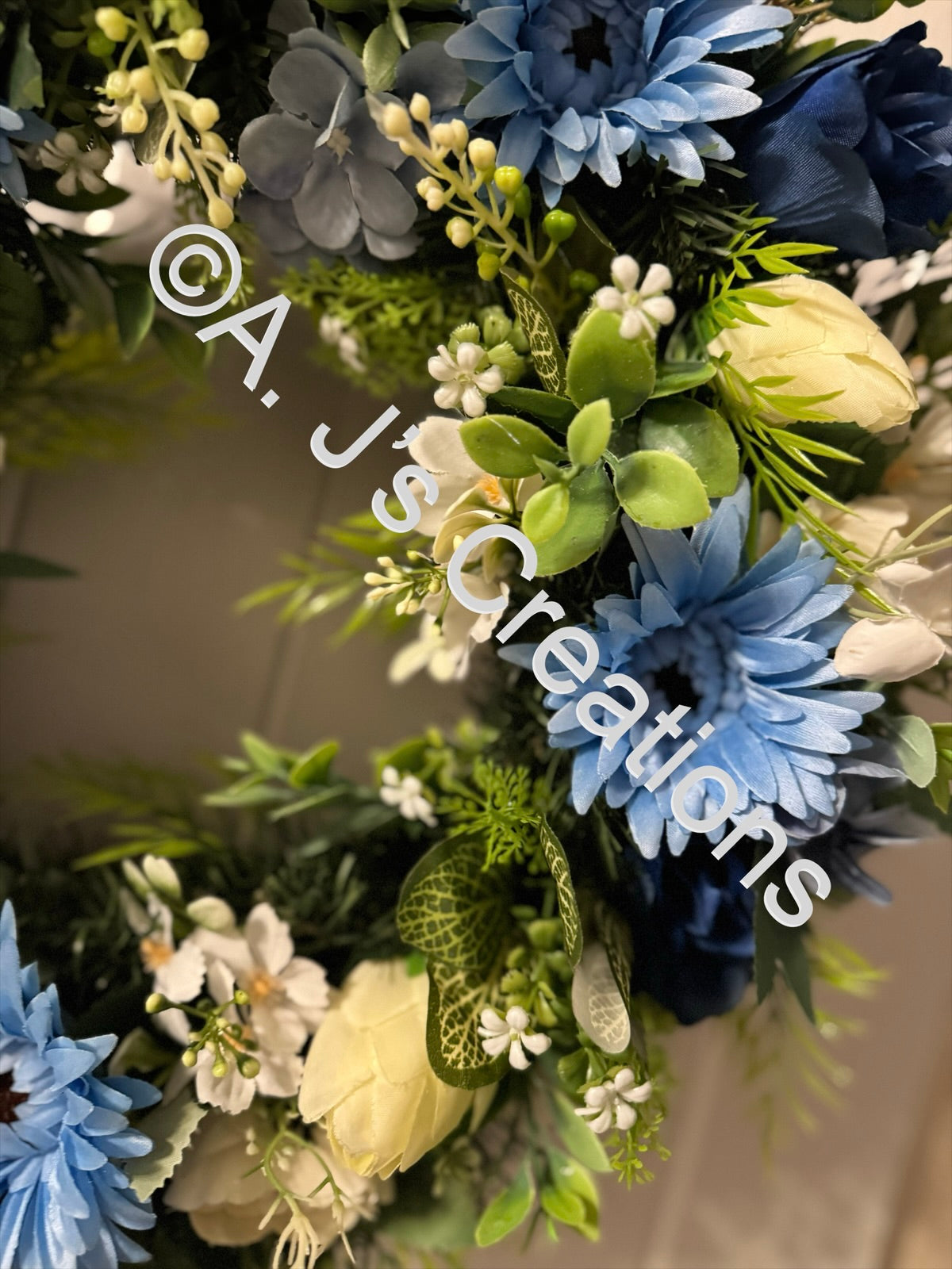 Ivory & Blue Floral Wreath
