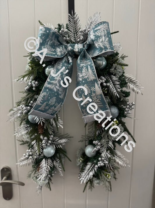 Smokey Blue & Silver Horseshoe Wreath