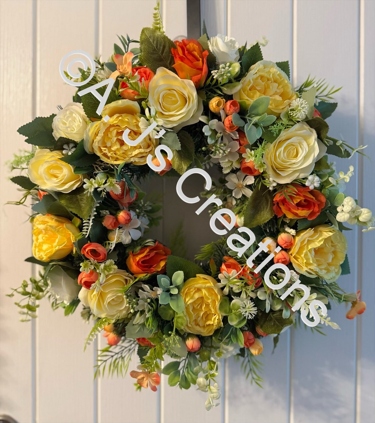 Orange, Lemon & Ivory Floral Wreath