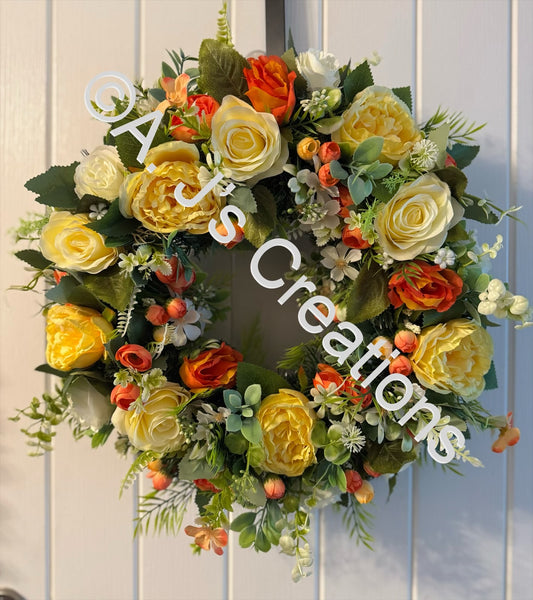 Orange, Lemon & Ivory Floral Wreath