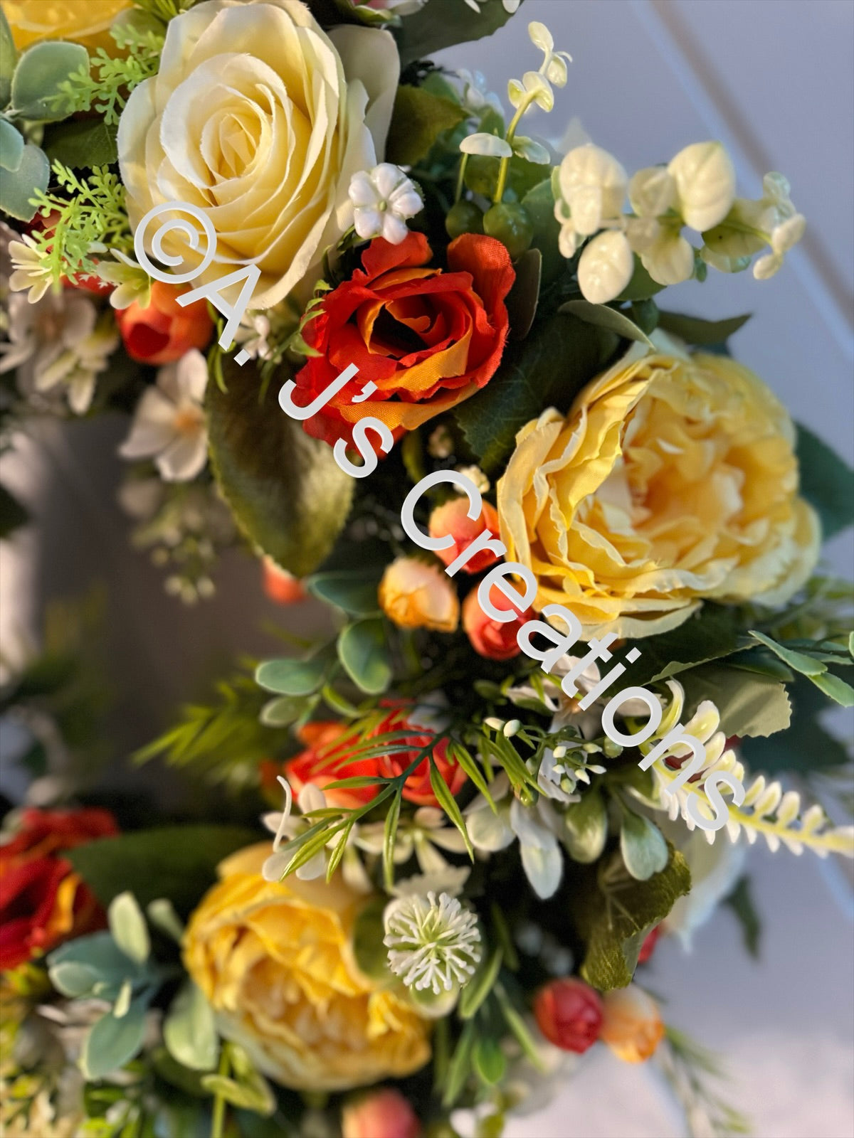 Orange, Lemon & Ivory Floral Wreath