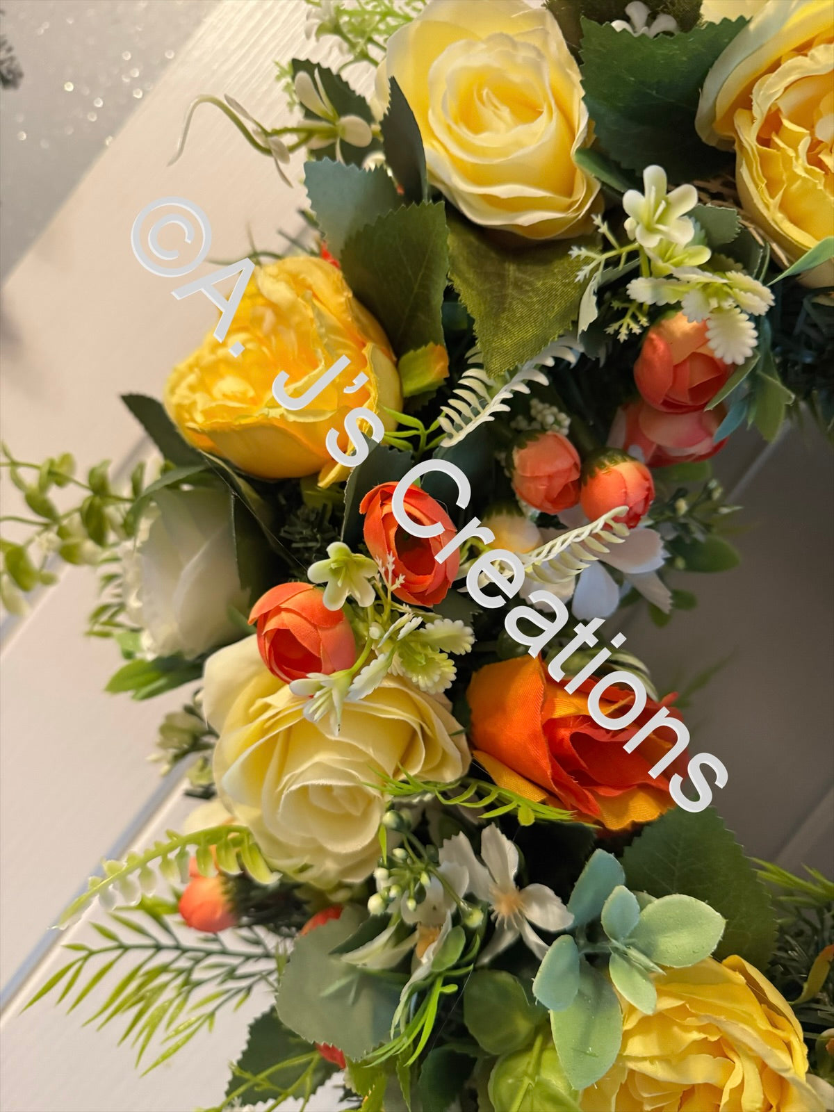 Orange, Lemon & Ivory Floral Wreath