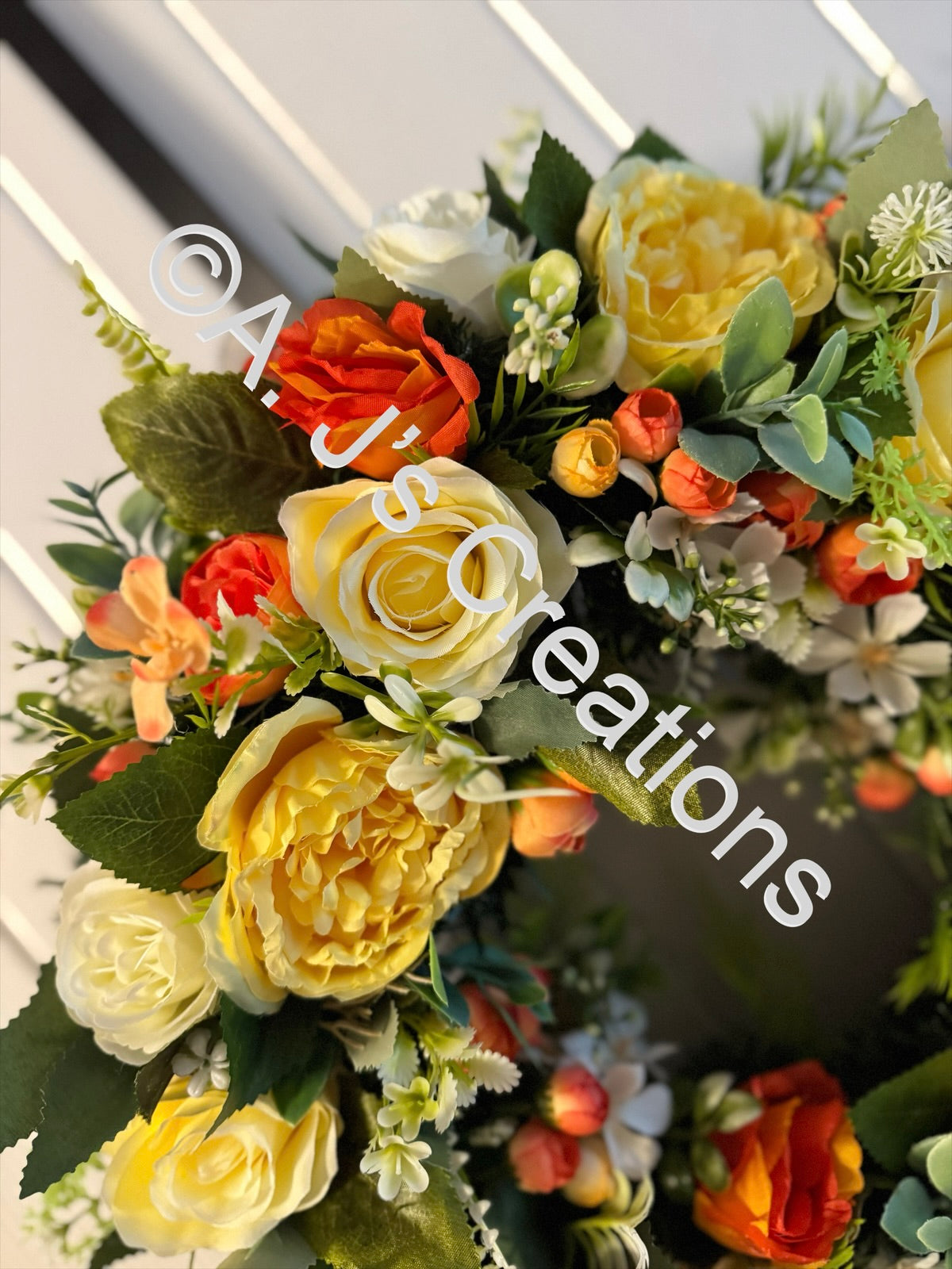 Orange, Lemon & Ivory Floral Wreath