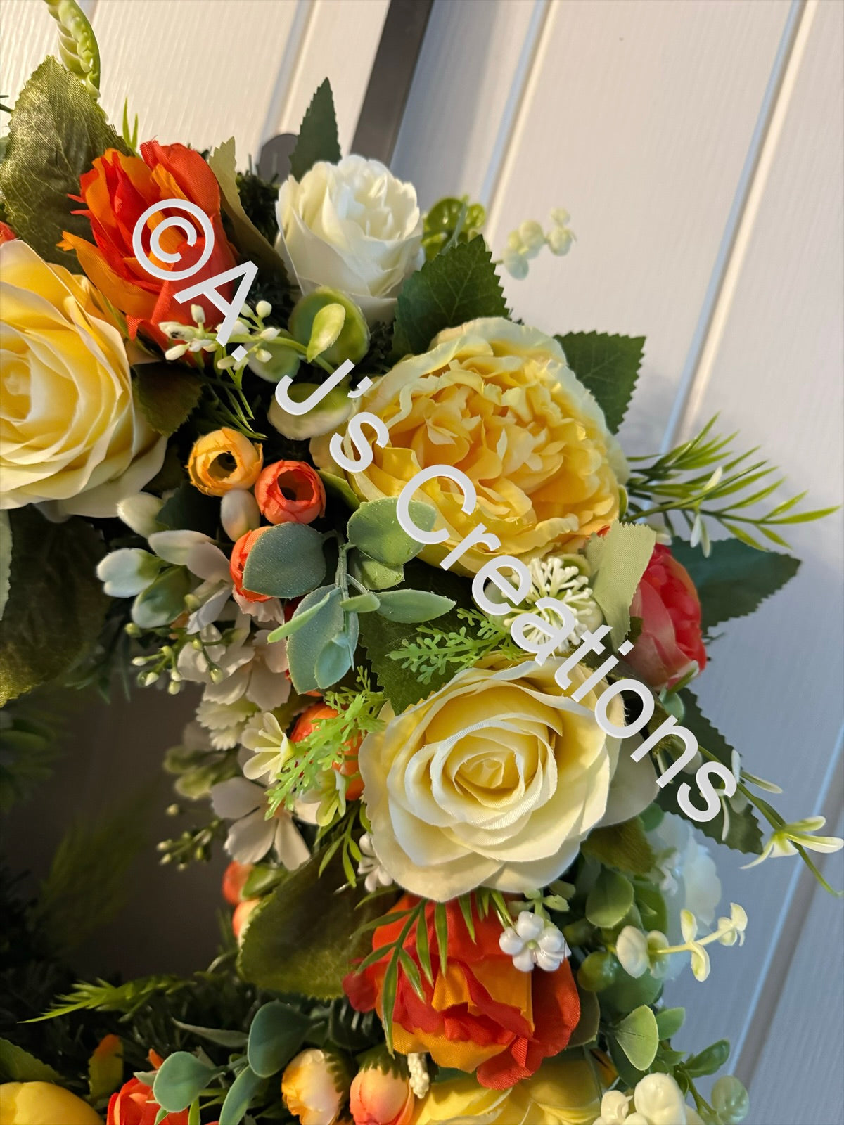 Orange, Lemon & Ivory Floral Wreath