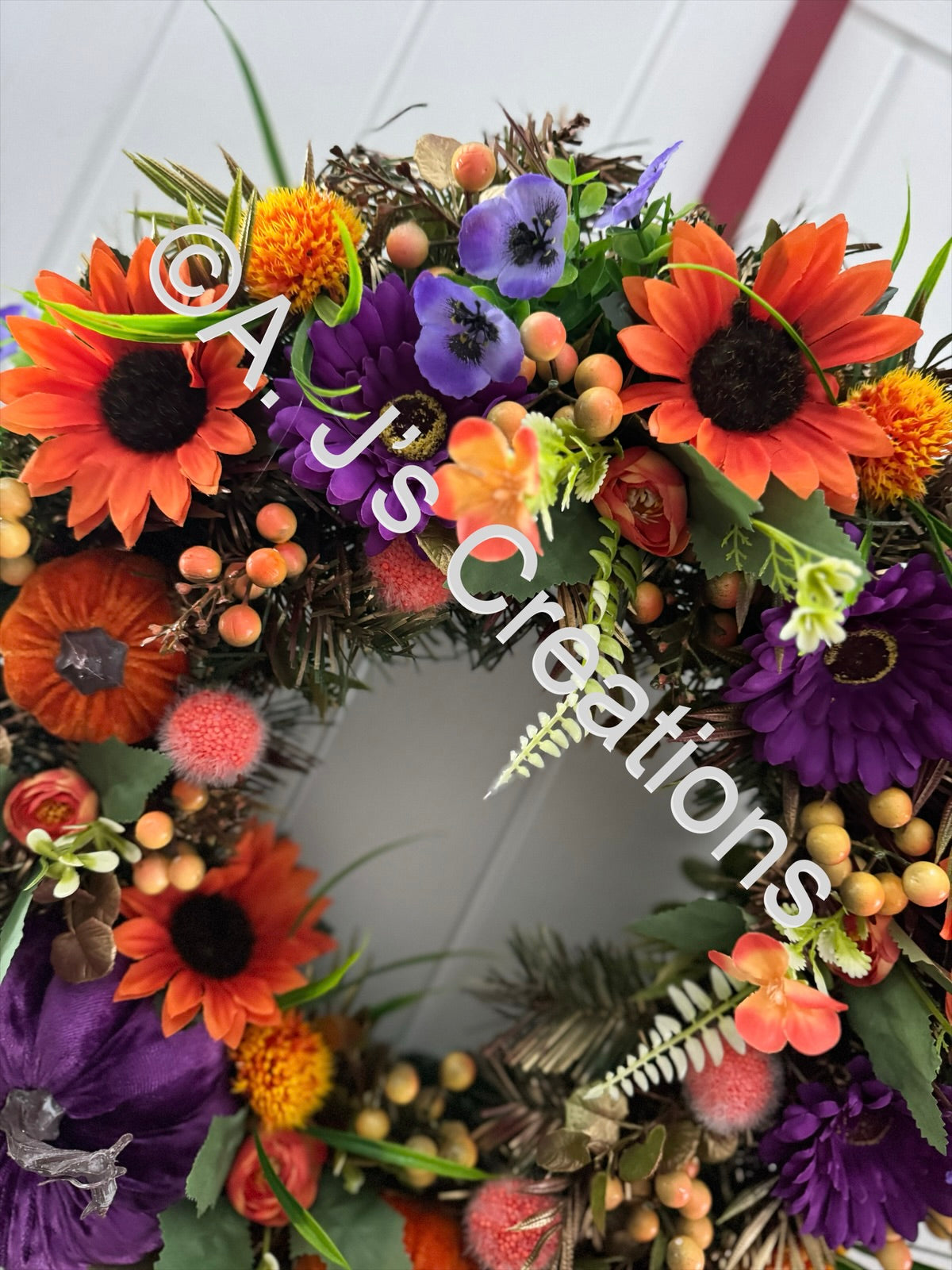 Purple & Orange Velvet Pumpkin Wreath