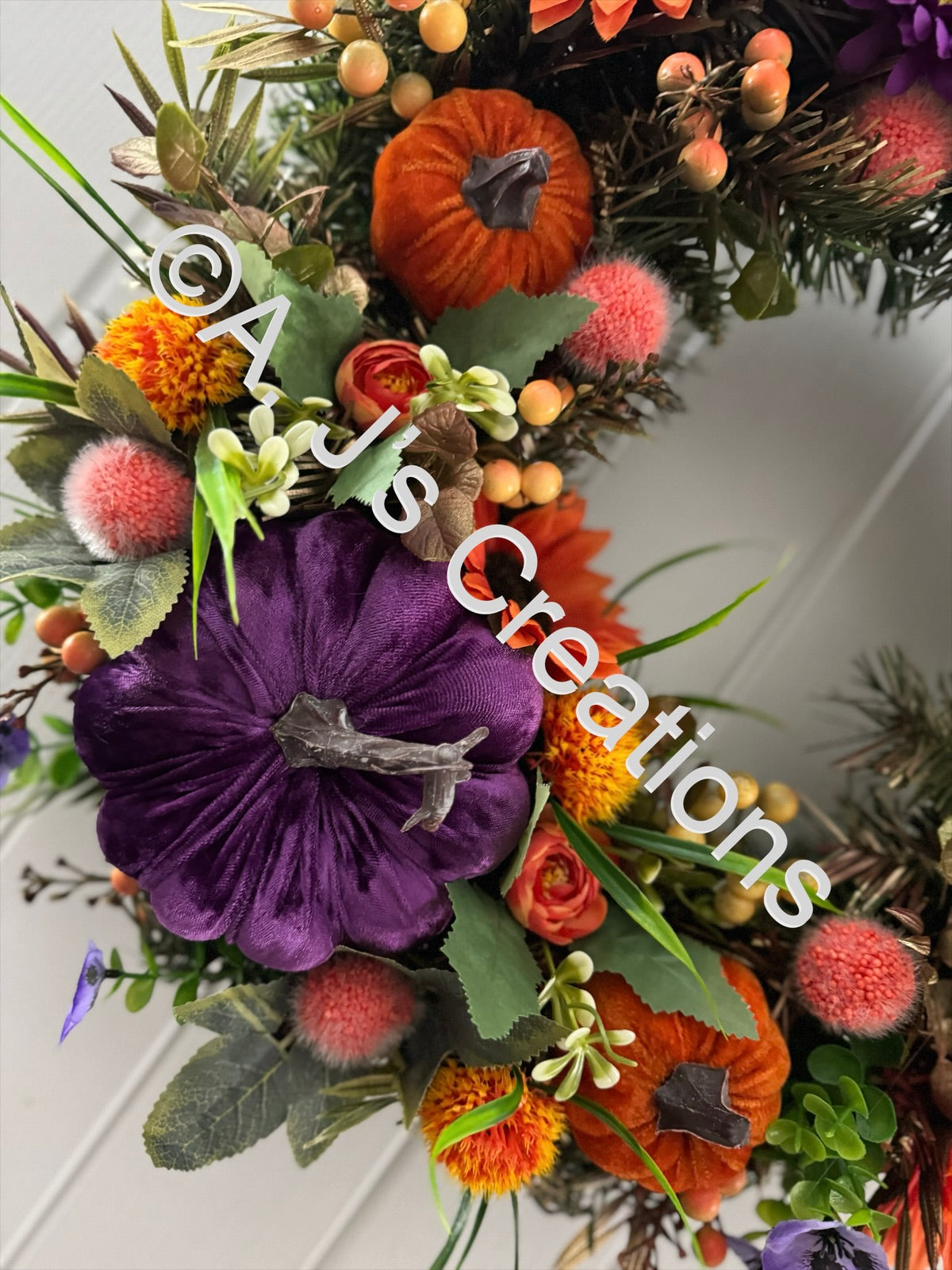 Purple & Orange Velvet Pumpkin Wreath