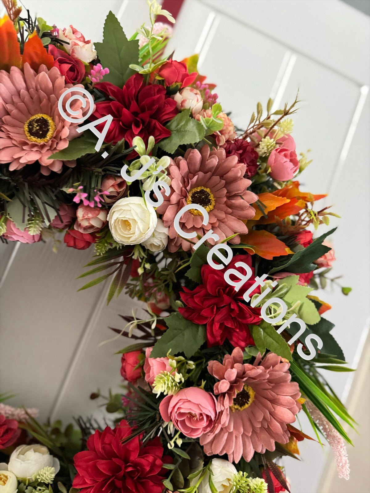 55cm Floral Wreath in Reds & Pinks