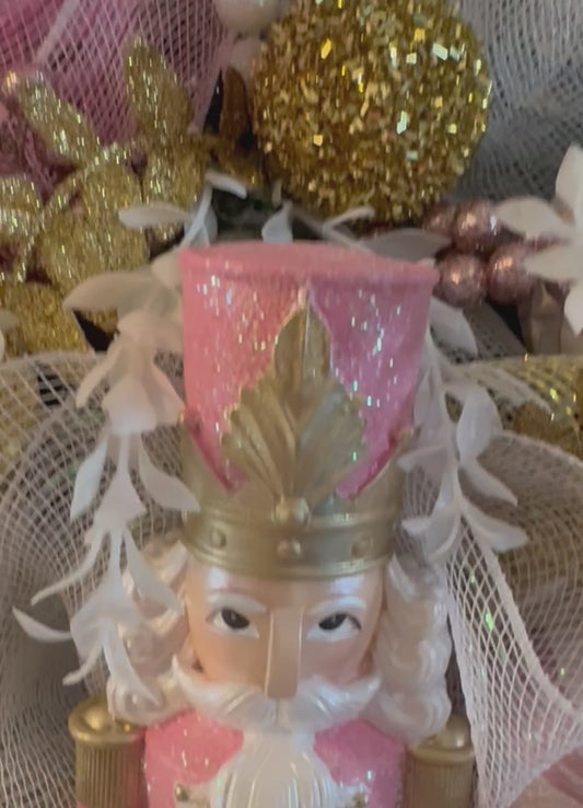 Pink, Gold & White Nutcracker Wreath
